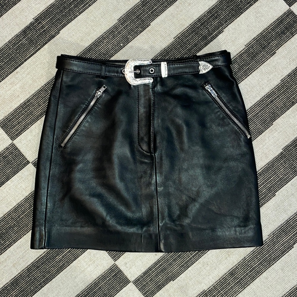 100% Leather Maje Western Black Mini Skirt